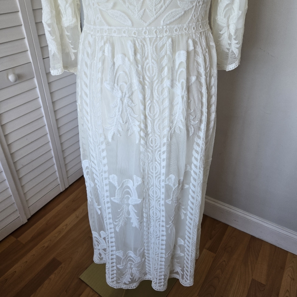 Tea n Rose White Crochet Overlay Maxi Dress Women's S/M Bridal Photoshoot Boho - Picture 10 of 15